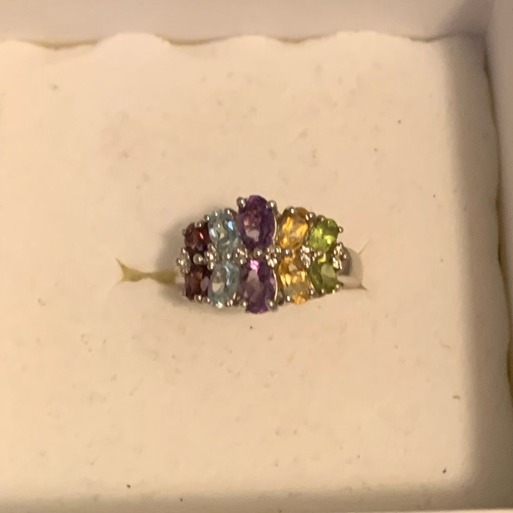 Multi gemstone sterling silver ring 925